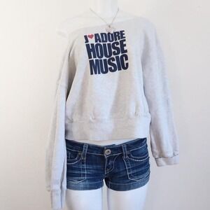 y2k i love house music off shoulder sweatshirt indie sleaze